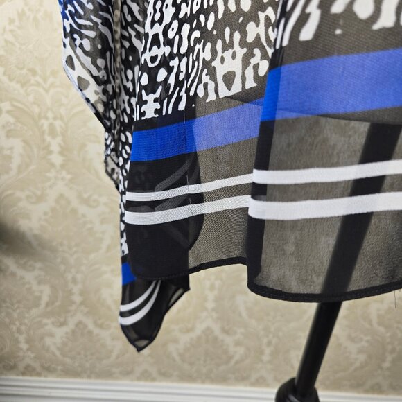 Chaus Size Medium Blue Black White Flowy Blouse Sheer Lightewight Stripes - Picture 3 of 9